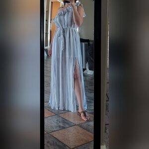 Striped maxi dress, size M, Light blue and white